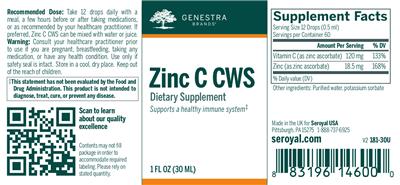 Photo of the Genestra Brands Zinc C CWS label