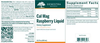 Photo of the Genestra Brands Cal Mag Raspberry Liquid Natural Raspberry Flavor label