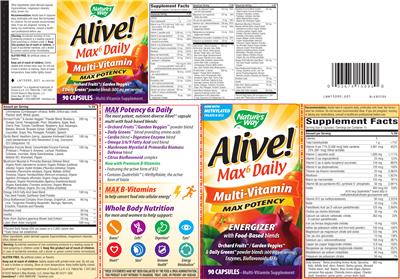 Photo of the Nature's Way Alive! Max 6 Daily Multi-Vitamin Max Potency label