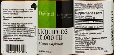 Photo of the DaVinci Laboratories Of Vermont Liquid D3 10,000 IU label