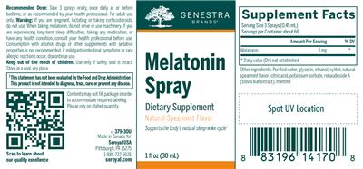 Photo of the Genestra Brands Melatonin Spray Natural Spearmint Flavor label