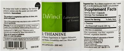 Photo of the DaVinci Laboratories Of Vermont L-Theanine label