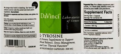 Photo of the DaVinci Laboratories Of Vermont L-Tyrosine label