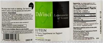 Photo of the DaVinci Laboratories Of Vermont Lutein label