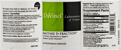 Photo of the DaVinci Laboratories Of Vermont Maitake D-Fraction label