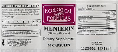 Photo of the Ecological Formulas Menierin (Oto-equilibrium) label