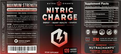 Photo of the NutraChamps Nitric Charge label
