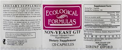 Photo of the Ecological Formulas Non-Yeast GTF (Glucose Tolerance Factor) label