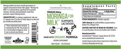 Photo of the Sweetbottoms Naturals Moringa for Milk Premium 500 mg label