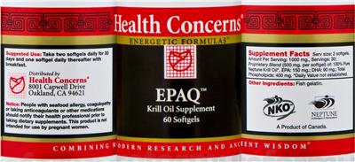 Photo of the Health Concerns EPAQ label
