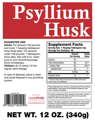 Photo of the Health Plus Psyllium Husk label