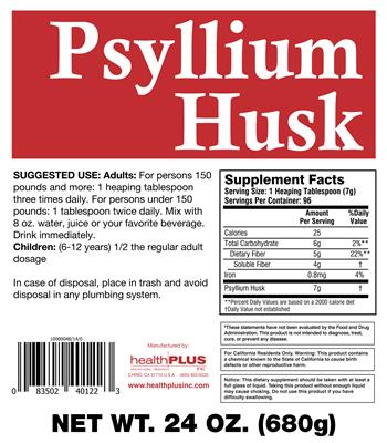 Photo of the Health Plus Psyllium Husk label
