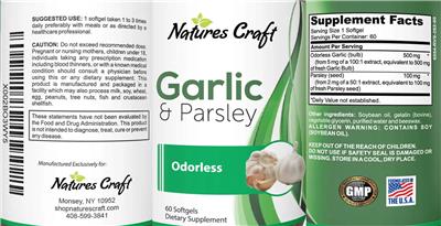 Photo of the Natures Craft Garlic & Parsley label