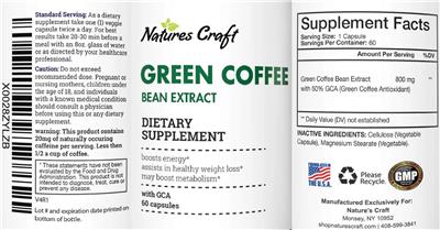 Photo of the Natures Craft Green Coffee Bean Extract label