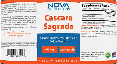 Photo of the Nova Nutritions Cascara Sagrada 450 mg label