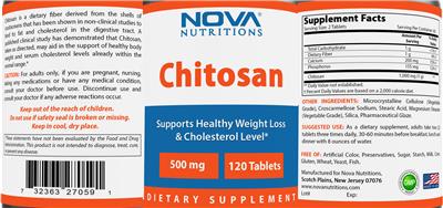 Photo of the Nova Nutritions Chitosan 500 mg label