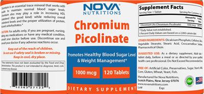 Photo of the Nova Nutritions Chromium Picolinate 1000 mcg label