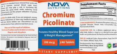 Photo of the Nova Nutritions Chromium Picolinate 200 mcg label