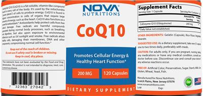 Photo of the Nova Nutritions CoQ10 200 mg label