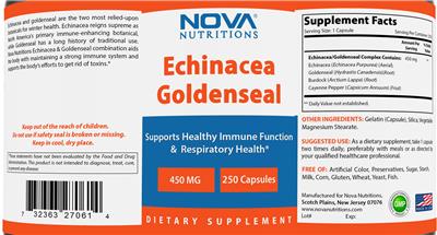 Photo of the Nova Nutritions Echinacea Goldenseal 450 mg label