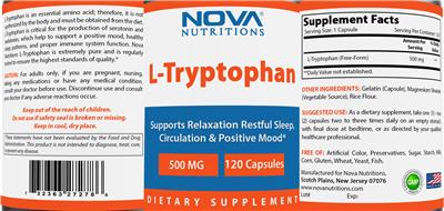 Photo of the Nova Nutritions L-Tryptophan 500 mg label