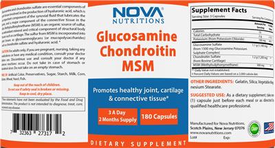 Photo of the Nova Nutritions Glucosamine Chondroitin MSM label