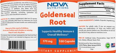 Photo of the Nova Nutritions Goldenseal Root 570 mg label
