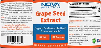 Photo of the Nova Nutritions Grape Seed Extract 100 mg label
