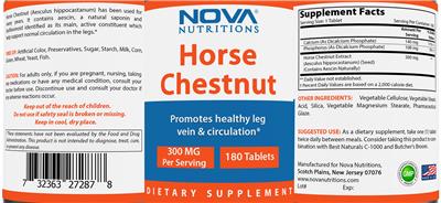 Photo of the Nova Nutritions Horse Chestnut 300 mg label