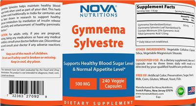 Photo of the Nova Nutritions Gymnema Sylvestre 500 mg label