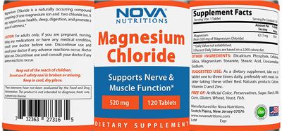 Photo of the Nova Nutritions Magnesium Chloride 520 mg label