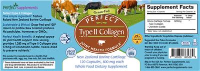 Photo of the Perfect Supplements Perfect Type II Collagen 800 mg label