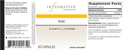 Photo of the Integrative Therapeutics NAC label