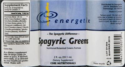 Photo of the Energetix Spagyric Greens label