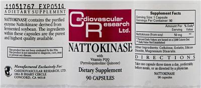 Photo of the Cardiovascular Research Nattokinase label