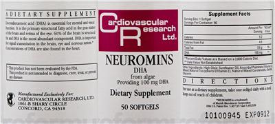 Photo of the Cardiovascular Research Neuromins DHA label