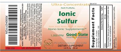 Photo of the Good State Ionic Sulfur 1,000 PPM label