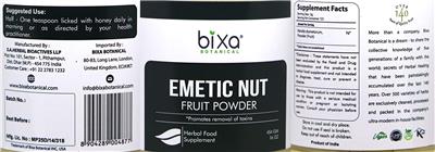 Photo of the Bixa Botanical Emetic Nut Fruit Powder label