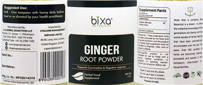 Photo of the Bixa Botanical Ginger Root Powder label