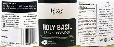 Photo of the Bixa Botanical Holy Basil Leaves Powder label