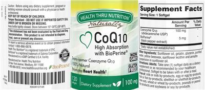 Photo of the Health Thru Nutrition Naturally CoQ10 100 mg label