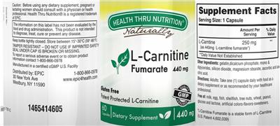 Photo of the Health Thru Nutrition Naturally L-Carnitine Fumarate 440 mg label