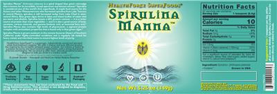 Photo of the HealthForce SuperFoods Spirulina Manna label