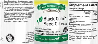 Photo of the Health Thru Nutrition Naturally Black Cumin Seed Oil 500 mg label