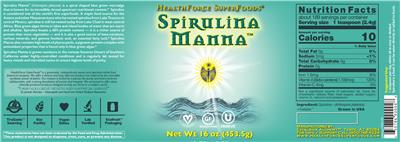 Photo of the HealthForce SuperFoods Spirulina Manna label