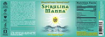 Photo of the HealthForce SuperFoods Spirulina Manna label