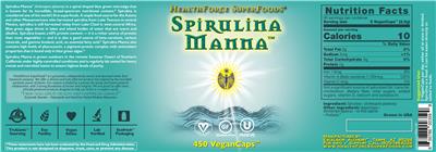 Product label for Spirulina Manna