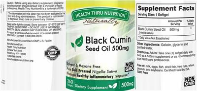 Photo of the Health Thru Nutrition Naturally Black Cumin Seed Oil 500 mg label