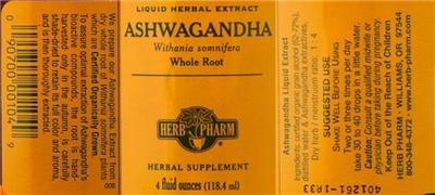 Photo of the Herb Pharm Ashwagandha label