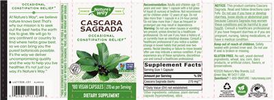 Photo of the Nature's Way Cascara Sagrada Bark 270 mg label